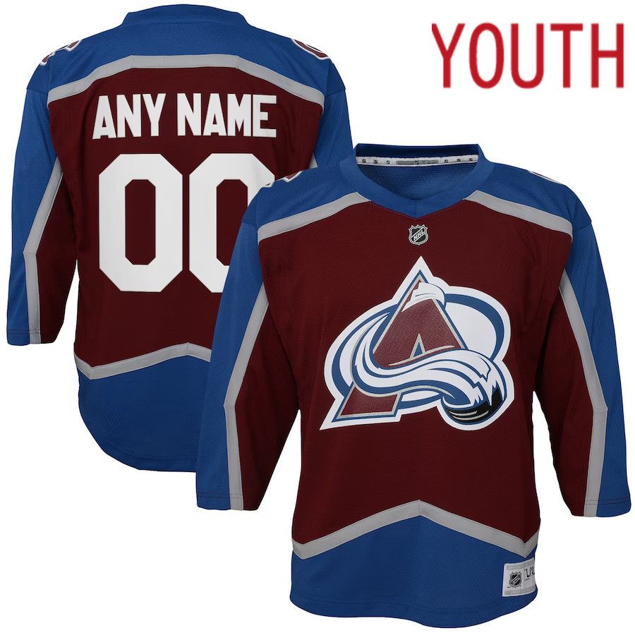 Youth Colorado Avalanche Burgundy Home Custom Replica NHL Jersey